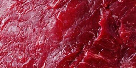 Close-up detail of raw steak muscle texture on white background