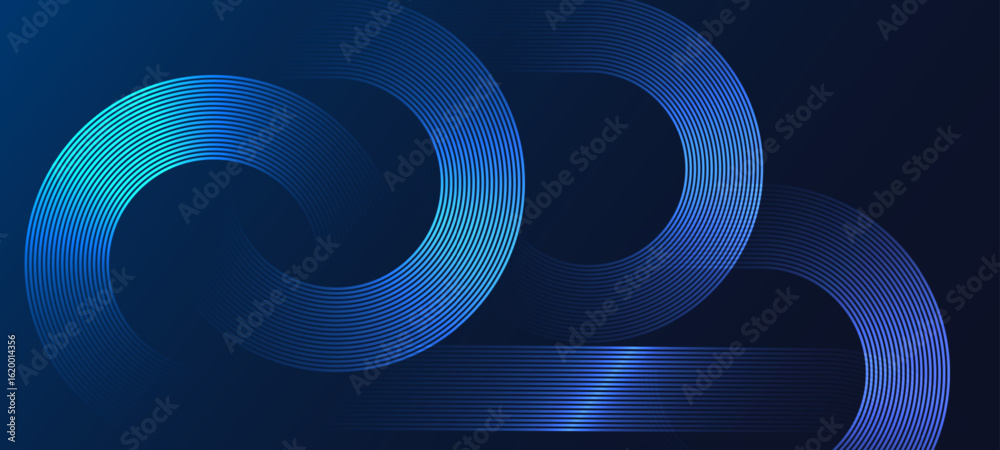 Wall mural circular line pattern on dark blue background with abstract geometric shapes