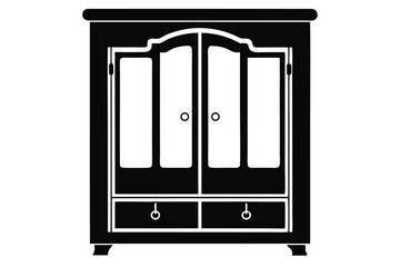 Black Silhouette of a Wardrobe with Doors and Drawers Illustration Artwork Style