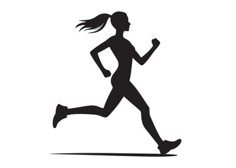 running person logo silhouette vector, vector logo icon of a running young person, running woman black logo silhouette vector, young person jogging logo vector silhouette on white background 