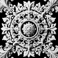Intricate White Floral and Baroque Ornamentation on Dark Background