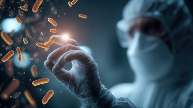 A healthcare professional studies Legionella bacteria, emphasizing public health and awareness efforts. 3d illustration.