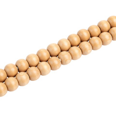 Precisely arranged 1.5cm light maple wooden beads with subtle grain, on a thin string against a pristine transparent isolated background, studio lit, no shadows, Concept for high-quality product