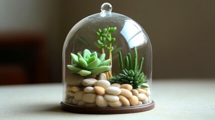 Small succulent terrarium in glass dome