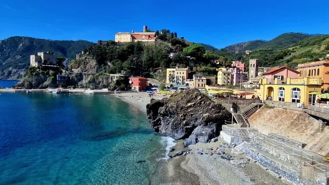 Italy, Cinque terre national park. Monterosso al mare village , beautiful summer destinaltion with stunning beaches and scenic views