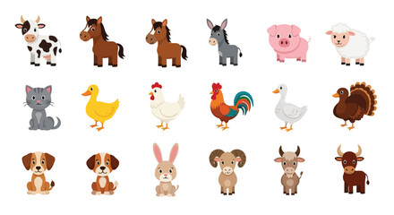 Fototapeta premium Vector illustration of collection of cute farm animals isolated on white background