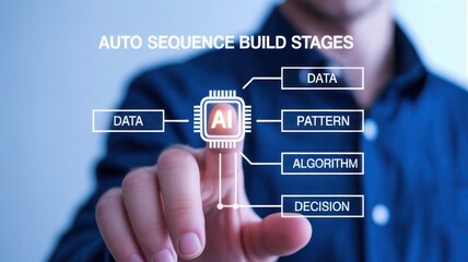 A digital interface displaying an AI workflow diagram. search engine optimization concept