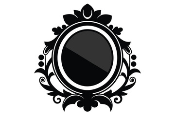 Ornate Black and White Decorative Frame with Round Placeholder for Design or Text