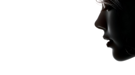 Profile Portrait of a Woman in a Dark Background, Illuminated by Soft Light, Creating a Mysterious and Elegant Silhouette, with a Monochromatic Color