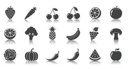 Vector illustration of collection of fruit and vegetable icons isolated on white background