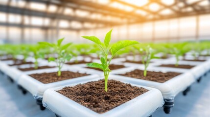 Vibrant organic chili peppers in a modern greenhouse, automated irrigation, efficient farming, lush green leaves, ready for harvest