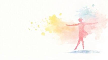 Vibrant Dance of Color, A solo dancer in motion with swirling hues on a white canvas, embodying energy and rhythm through vivid expression