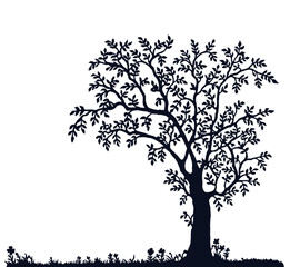 tree with leaves vector – Tree Silhouette vector image, tree illustration Transparent.
