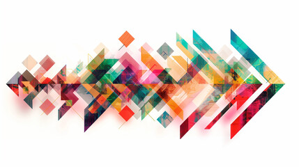 Abstract geometric arrow with colorful triangular pattern on white background