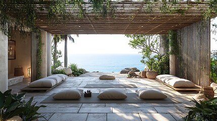 Fototapeta premium Serene Outdoor Yoga Patio with Ocean View
