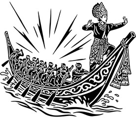 Traditional Pacu Jalur Boat Race Motif - Indonesian Ethnic Vector Art