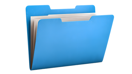 Blue File Folder Icon with Paper Inserts on a transparent background