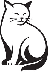 Content cat sitting vector black and white, Feline graphic stylized illustration