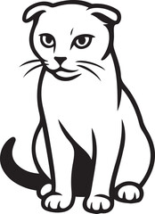 Cat sitting alert black and white design, Feline vector art stylized illustration