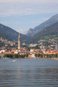View of town and lake, Lecco, Lake Como, Lombardy, Italian Lakes, Italy