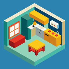 Interior kitchen living room vector on blue background.