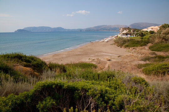 Cafe overlooking the beach, Kalamaki, Zakynthos, Ionian Islands, Greek Islands, Greece