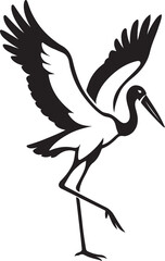 Stork silhouette in flight vector design, Bird flying graphic black and white