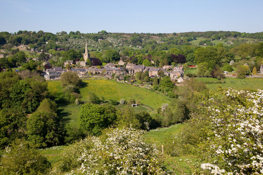 View over village and church, Ashover, Derbyshire, England