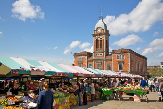 Market Hall and market stalls, Chesterfield, Derbyshire, England
