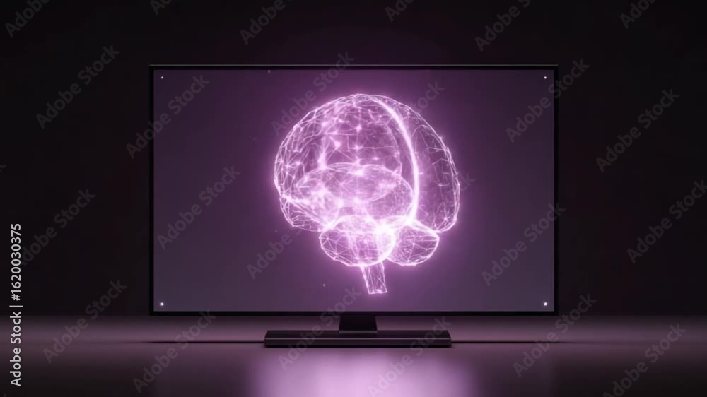 Wall mural a monitor displaying a digital representation of a brain