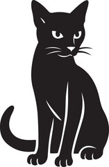 Sitting cat silhouette vector black design, Stylized feline silhouette illustration