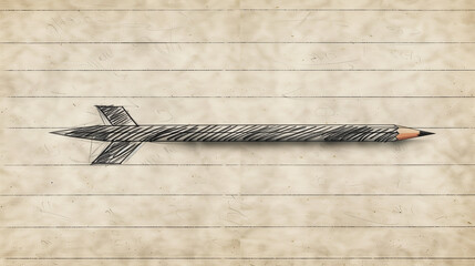 Scribbled pencil arrow sketch on lined notebook paper background