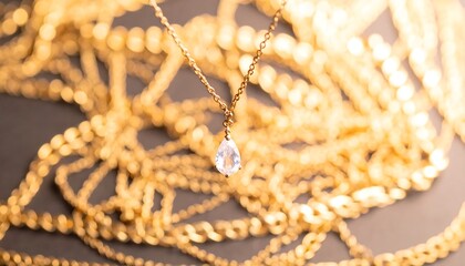Gold chain necklace with teardrop gem