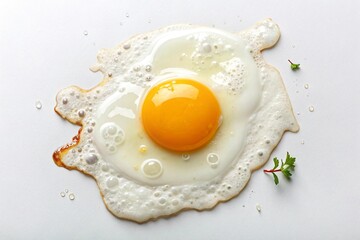 Perfectly fried egg with golden yolk isolated on white background