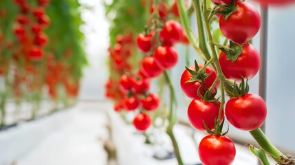 Red tomatoes on vine in greenhouse