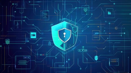 Digital Security Concept: Shield with Keyhole on Tech Background