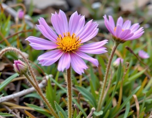 Obraz premium alpine pasqueflower thrives in cold mountain meadows with hairy stems protecting buds from frost.