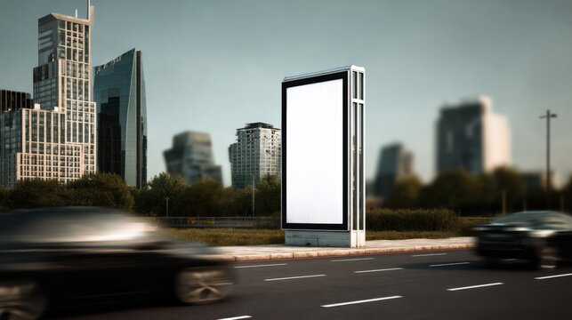 Urban Advertising Space: Blank Billboard Amidst Modern Cityscape for Creative Marketing Solutions
