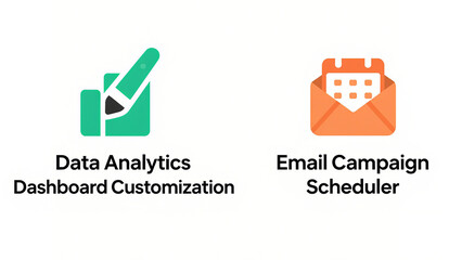 Chart and email calendar icons, representing data analysis dashboard customization and email marketing activity scheduling, used for data management and marketing operations scenarios.