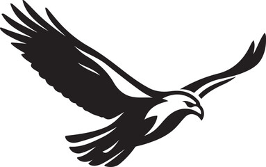 Soaring eagle silhouette with wings spread wide, Majestic eagle in flight black design