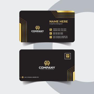 Black and Gold Corporate Business Card Template with Vertical Lines. Luxury black business card with elegant golden foil details for premium branding.