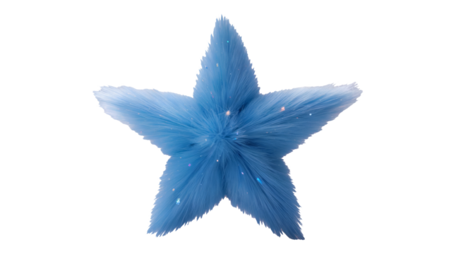 Dreamy fluffy blue star with glittering sparks evokes magic, wonder, and celestial beauty.