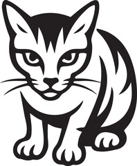 Obraz premium Cat front view stylized black and white art, Feline illustration vector animal graphic