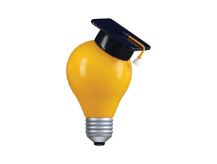 Light bulb wearing graduation cap icon 3d render concept of education knowledge and bright ideas icon vector illustration