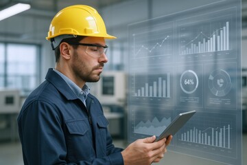 Professional Male Engineer Analyzing Data on Tablet in Modern Industrial Setting