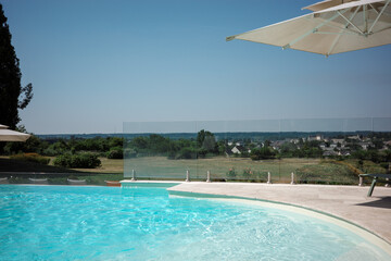 Hotel pool view over Amboise and cathedral and chateau