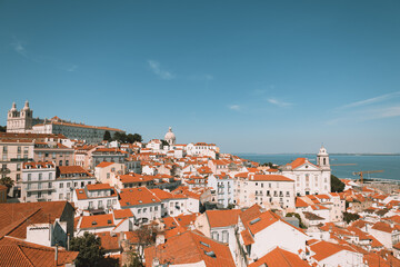 Scenic View of Alfama’s Red Rooftops and Historic Buildings in Lisbon, Portugal