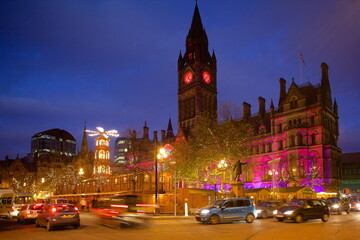 Christmas Market and Town Hall, Albert Square, Manchester, England