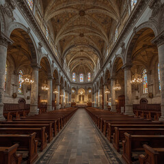 Obraz premium The interior of the historic cathedral of Saints Pietro and Marco in Alessandria, Italy, is a fascinating sight to behold.