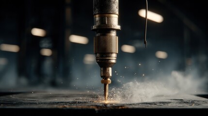 High-Precision Laser Cutting Machine in Action with Sparks and Smoke Effects